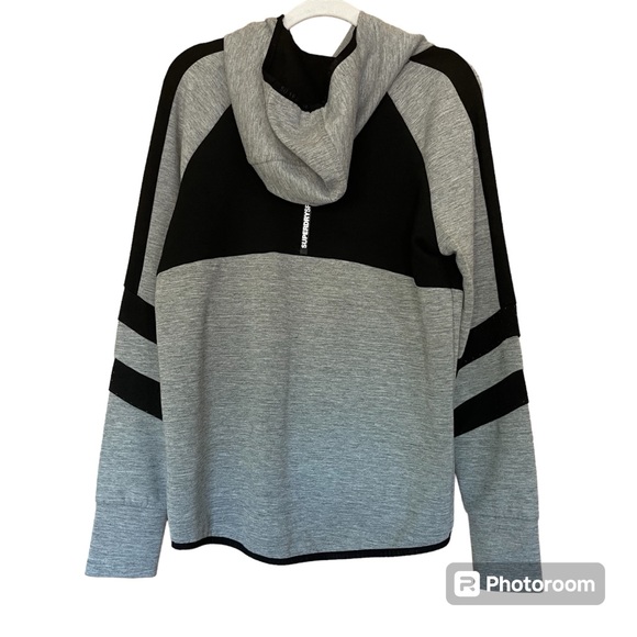 Superdry Sport Core Tech Funnel Hoodie Gray and Black Vented Size 10 Sporty - Picture 4 of 16